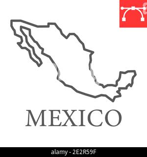 Map of Mexico line icon, country and geography, mexico map sign vector graphics, editable stroke linear icon, eps 10. Stock Vector