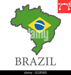 Map of Brazil color line icon, country and geography, brazil map flag sign vector graphics, editable stroke filled outline icon, eps 10. Stock Vector