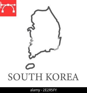 Map of South Korea line icon, country and geography, south korea map sign vector graphics, editable stroke linear icon, eps 10. Stock Vector