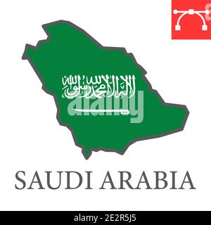 Map of Saudi Arabia color line icon, country and geography, saudi arabia map flag sign vector graphics, editable stroke filled outline icon, eps 10. Stock Vector