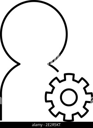 Settings of user or person - modern thin line icon with symbol of magnifier in right bottom corner. Simple black outline vector illustration. Stock Vector