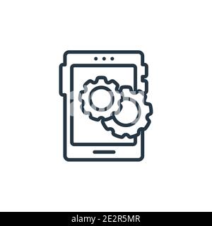 Tablet data settings outline vector icon. Thin line black tablet data settings icon, flat vector simple element illustration from editable computer co Stock Vector