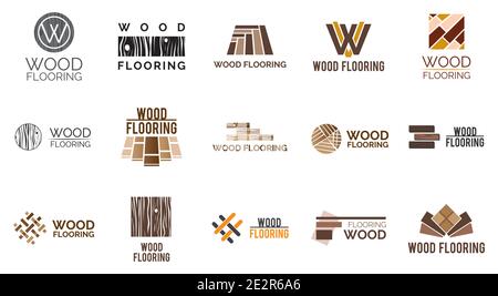 Vector set of logos of wooden floors and coverings Stock Vector