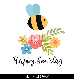 Set of spring elements - leaves, flowers, bee Stock Vector