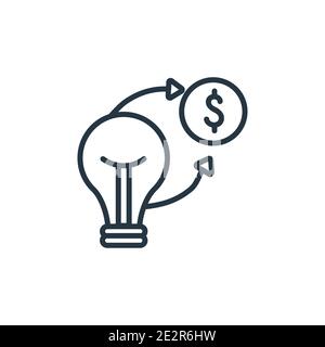 Converting ideas in money outline vector icon. Thin line black converting ideas in money icon, flat vector simple element illustration from editable b Stock Vector