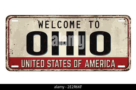 Welcome to Ohio vintage rusty metal plate on a white background, vector illustration Stock Vector