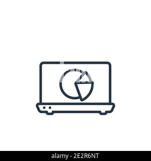 Laptop pie chart on screen outline vector icon. Thin line black laptop pie chart on screen icon, flat vector simple element illustration from editable Stock Vector