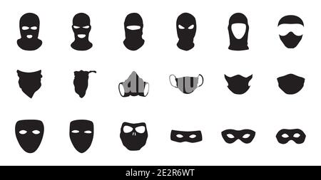 Vector masks of criminals, bandits and mafia Stock Vector