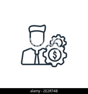 Man with money gears outline vector icon. Thin line black man with money gears icon, flat vector simple element illustration from editable business co Stock Vector
