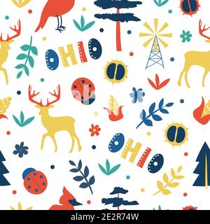 USA collection. Vector illustration of Ohio theme. State Symbols - seamless pattern Stock Vector