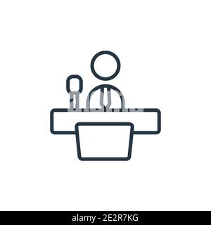 Conference outline vector icon. Thin line black conference icon, flat vector simple element illustration from editable business concept isolated on wh Stock Vector