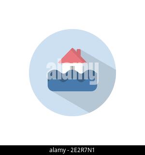 Flood. Flat color icon on a circle. Weather vector illustration Stock Vector