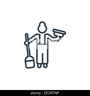 Charwoman outline vector icon. Thin line black charwoman icon, flat vector simple element illustration from editable cleaning concept isolated stroke Stock Vector