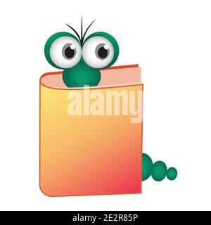 vector illustration of a bookworm. an intelligent and inquisitive worm reads a book. the caterpillar loves books and reading. love of reading. Stock Vector