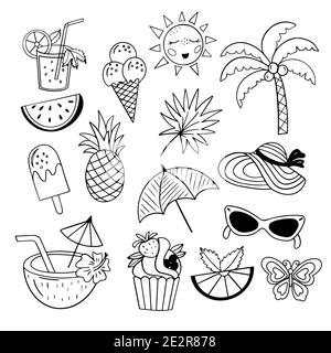 Set of summer element - sun, cake, palm, ice cream Stock Vector