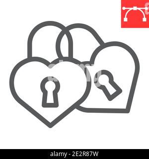 Love lock line icon, valentines day and wedlock, love padlock sign vector graphics, editable stroke linear icon, eps 10. Stock Vector