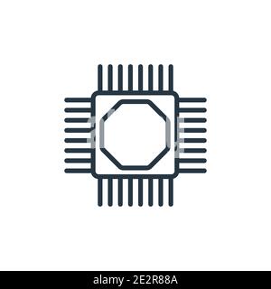 Computer micro chip outline vector icon. Thin line black computer micro chip icon, flat vector simple element illustration from editable computer conc Stock Vector