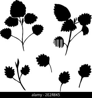 Set of black silhouettes of leaves and branches isolated on white background.  Stock Vector