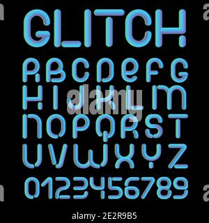 3d Glitch effect font. Trending 2021 typerface design. For music events, banner, flyer, cover design. Stock Vector