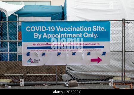 Outdoor Covid 19 Vaccination Site at Mount Sinai Queens Hospital of Astoria Queens in New York City Stock Photo