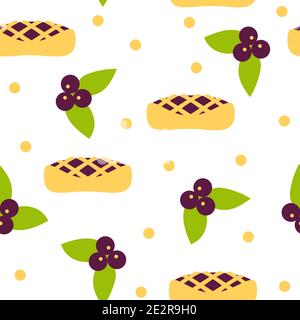 Blueberries and pie seamless pattern. Vector seamless pattern for design on a white background Stock Vector