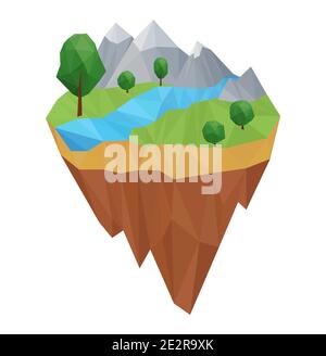 Low poly geometric island. Vector nature concept Illustration, in triangular style. Background design for banner, poster. Stock Vector