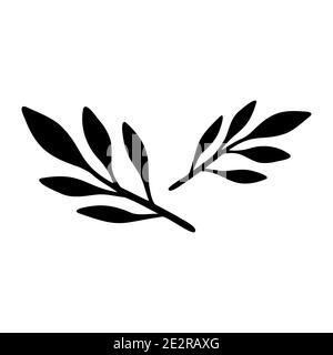 Black on white Hand drawn vector Branch with leaves. Floral simple illustration. Botanical ink contour. Minimalism line art. Vector illustration Stock Vector