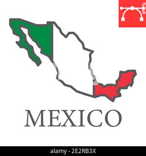 Map of Mexico color line icon, country and geography, mexico map flag sign vector graphics, editable stroke filled outline icon, eps 10. Stock Vector