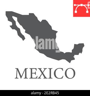 Map of Mexico glyph icon, country and geography, mexico map sign vector graphics, editable stroke solid icon, eps 10. Stock Vector