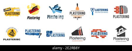 Vector set of plastering finishing company logos Stock Vector