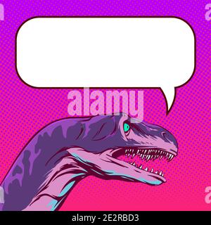 Drawing of a talking dinosaur head in comic style with empty space. Square background for internet post and social network. Vector illustration Stock Vector