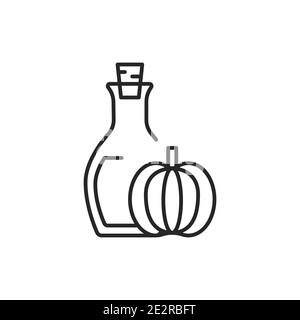 Pumpkin vegetable oil glass bottle color line icon. Stock Vector