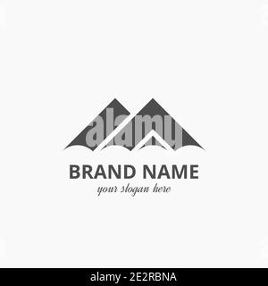 Letter M Mountain Simple Logo Vector Template suitable for outdoor business Stock Vector