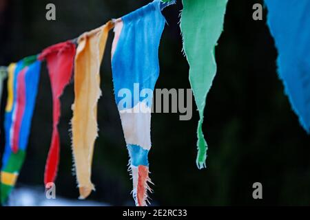 outdoor pennants made by children Stock Photo