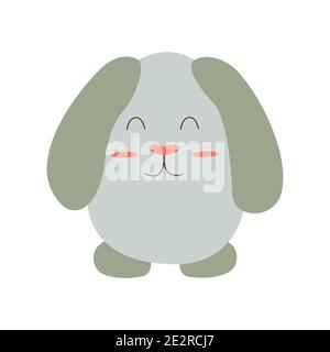 Cute Easter bunny with round egg shape body. Front view. Colorful cartoon vector illustration isolated. Happy Easter animal card Stock Vector