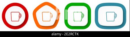 Drink, cup of coffee vector icons, set of pentagon, square, oval and circle shape buttons Stock Vector