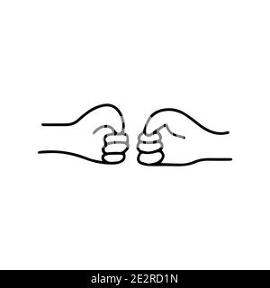 Two hands hit with fists. Great job, greeting or friendly support. Friendship and cooperation concept. Black and white vector isolated illustration do Stock Vector