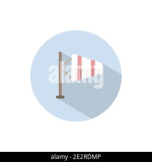 Strong wind. Flat color icon on a circle. Weather vector illustration Stock Vector