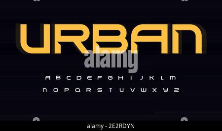 Urban wide alphabet. Sans serif font with bevel, minimalist type for modern futuristic logo, headline, monogram, urbanistic lettering and maxi Stock Vector