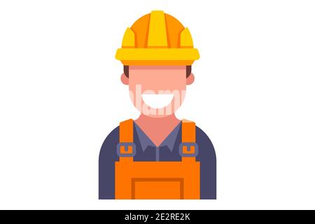 colored icon of the builder in overalls. flat vector illustration isolated on white background. Stock Vector