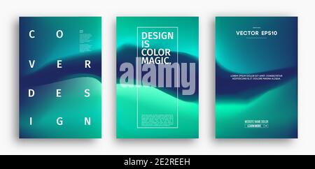Cover design template with blue green gradient. Wave vector illustration. Gradient mesh poster abstract background. Fluid banner design. Stock Vector