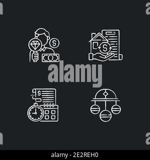 Collateral-based loans chalk white icons set on black background Stock Vector
