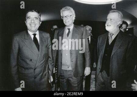 Italian industrialist Carlo De Benedetti, journalist Eugenio Scalfari, and publisher Carlo Caracciolo, 2000s Stock Photo