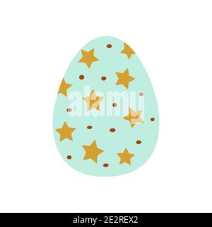 Blue Easter egg decorated with stars. Traditional food for the Orthodox and Catholic holidays. Happy easter. Colorful vector illustration isolated. Ic Stock Vector