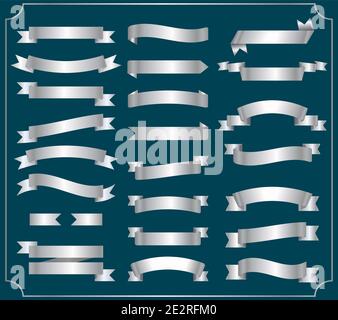Silver ribbon banners design elements collection.Vector illustration.Eps10 Stock Vector
