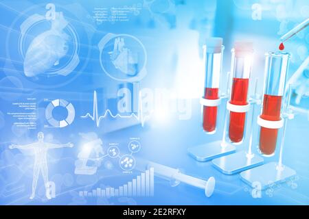 Medical 3D illustration, test tubes vials in research office - blood ...