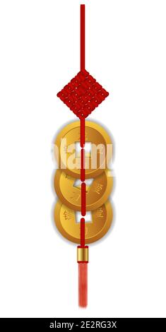 Chinese New Year lucky coin set. Design element for greeting card, poster, web banner. Vector Illustration Stock Vector