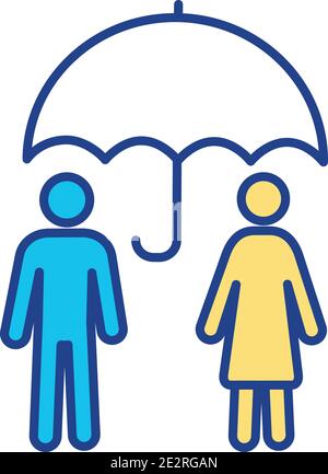People with umbrella RGB color icon Stock Vector