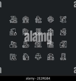 Pawn shop chalk white icons set on black background Stock Vector