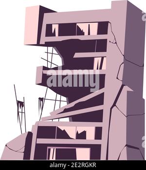 Destroyed building, damaged structure, consequences of a disaster, cataclysm or war, cartoon vector isolated illustration Stock Vector